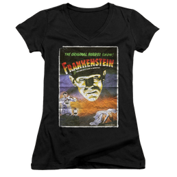 Universal Monsters Frankenstein One Sheet - Juniors V-Neck T-Shirt Juniors V-Neck T-Shirt Universal Monsters   