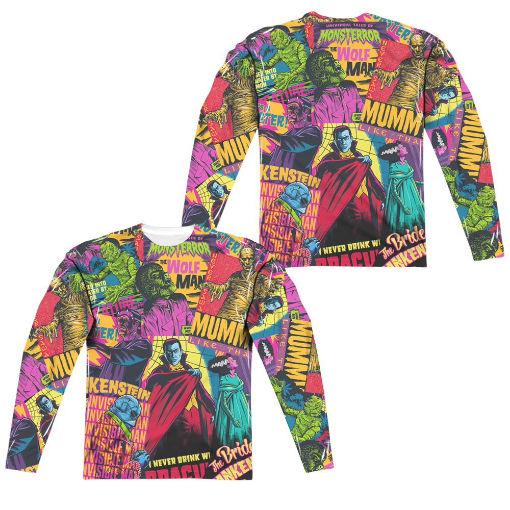 Universal Monsters Poster Mash (Front/Back Print) - Men's All-Over Print Long Sleeve Men's All-Over Print Long Sleeve Universal Monsters   