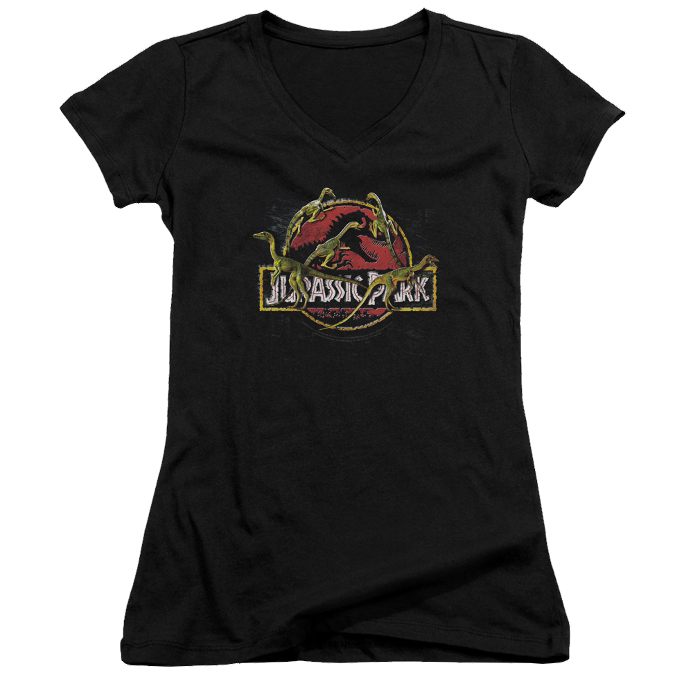Jurassic Park Something Has Survived Juniors V-Neck T-Shirt Juniors V-Neck T-Shirt Jurassic Park   
