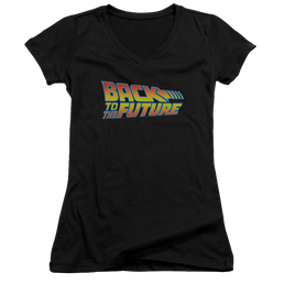 Back To The Future Logo - Juniors V-Neck T-Shirt Juniors V-Neck T-Shirt Back to the Future   