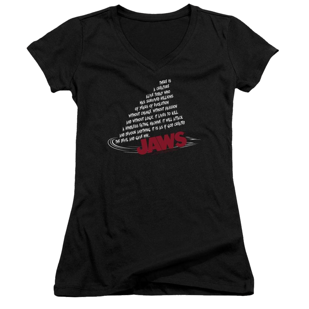 Jaws Dorsal Text Juniors V-Neck T-Shirt Juniors V-Neck T-Shirt Jaws   