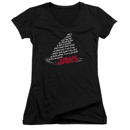 Jaws Dorsal Text Juniors V-Neck T-Shirt Juniors V-Neck T-Shirt Jaws   