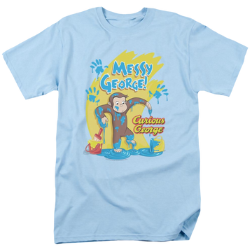 Light blue men's regular fit t-shirt with Curious George Messy George graphic