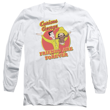 White men's long sleeve t-shirt with Curious George Friends graphic
