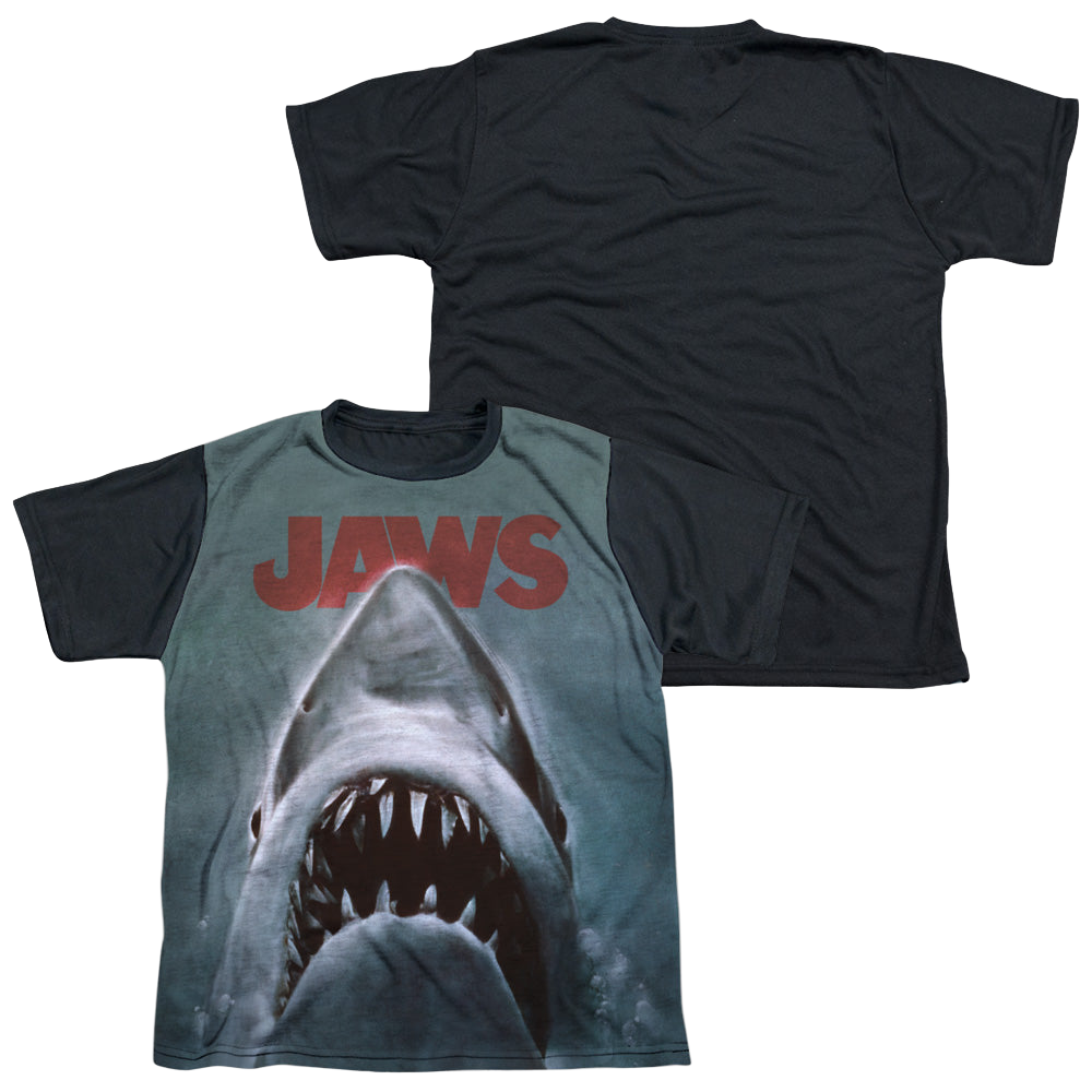 Jaws Poster - Youth Black Back T-Shirt Youth Black Back T-Shirt (Ages 8-12) Jaws   