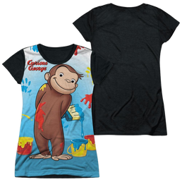 Curious George Paint All Over - Juniors Black Back T-Shirt Juniors Black Back T-Shirt Curious George   
