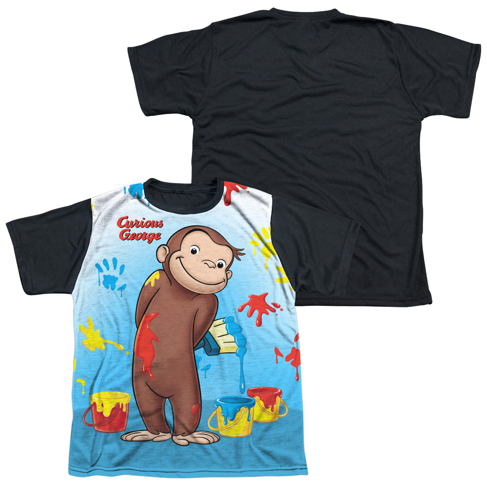 Curious George Paint All Over - Youth Black Back T-Shirt Youth Black Back T-Shirt (Ages 8-12) Curious George   