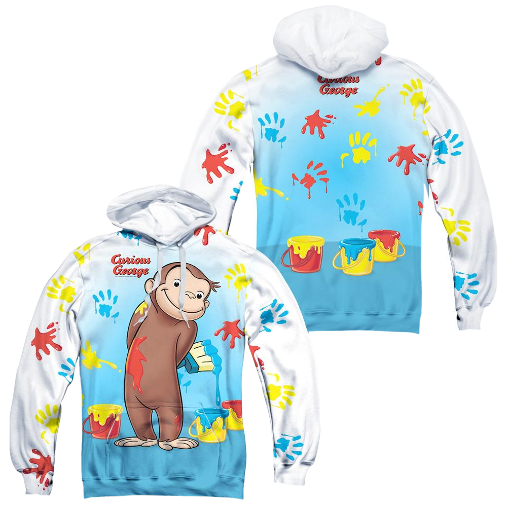 Curious George Paint All Over (Front/Back Print) - All-Over Print Pullover Hoodie All-Over Print Pullover Hoodie Curious George   