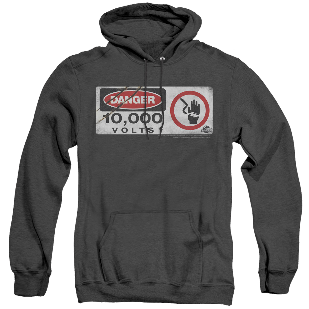 Jurassic Park Electric Fence Sign - Heather Pullover Hoodie Heather Pullover Hoodie Jurassic Park   
