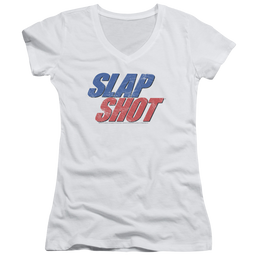 Slap Shot Blue & Red Logo - Juniors V-Neck T-Shirt Juniors V-Neck T-Shirt Slap Shot   