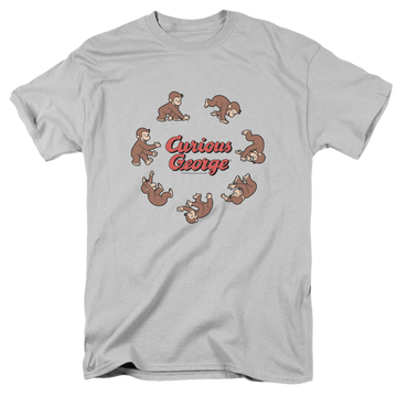 Silver men's regular fit t-shirt with Curious George Rolling Fun Der graphic