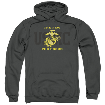 Charcoal pullover hoodie with U.S. Marine Corps Split Tag graphic