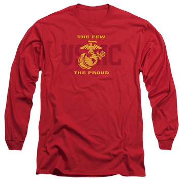 Red men's long sleeve t-shirt with U.S. Marine Corps Split Tag graphic