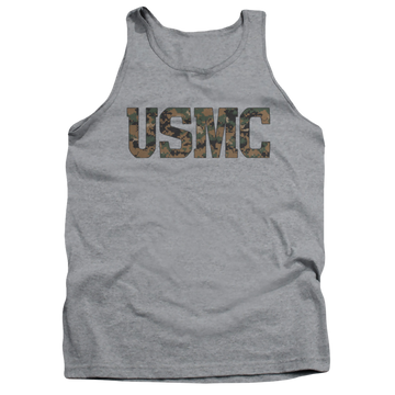 Athletic heather men's tank with U.S. Marine Corps Usmc Camo Fill graphic