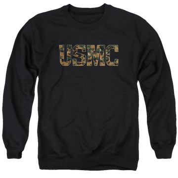 Black men's crewneck sweatshirt with U.S. Marine Corps Usmc Camo Fill graphic