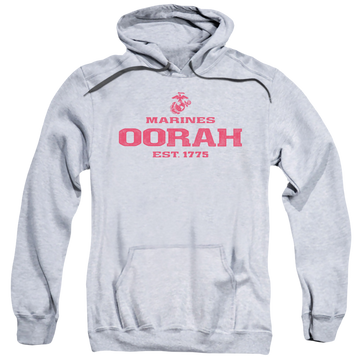 Athletic heather pullover hoodie with U.S. Marine Corps Oorah graphic