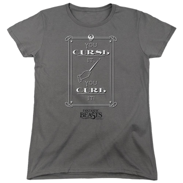 Charcoal women's t-shirt with Fantastic Beasts Curse It graphic