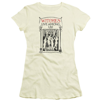 Cream juniors t-shirt with Fantastic Beasts Witches Live Among Us graphic