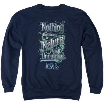 Navy men's crewneck sweatshirt with Fantastic Beasts Unnatural graphic