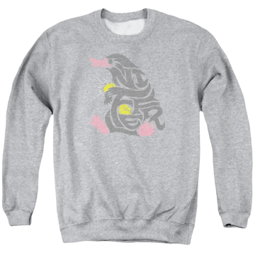 Athletic heather men's crewneck sweatshirt with Fantastic Beasts Niffler graphic