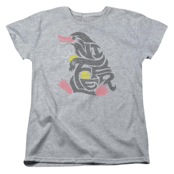 Athletic heather women's t-shirt with Fantastic Beasts Niffler graphic