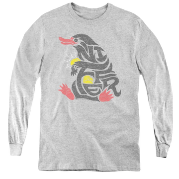 Athletic heather youth long sleeve t-shirt with Fantastic Beasts And Where To Find Them Niffler graphic