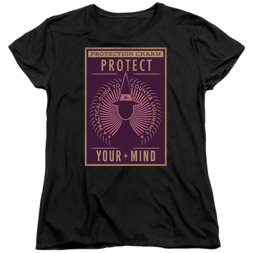 Black women's t-shirt with Fantastic Beasts Protect Your Mind graphic