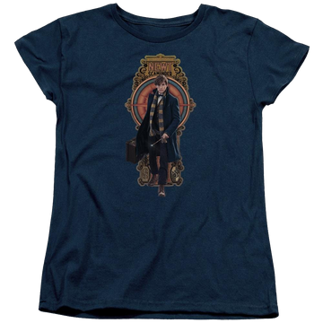 Navy women's t-shirt with Fantastic Beasts Newt Scamander graphic
