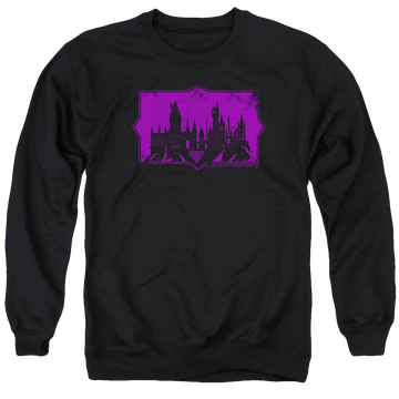 Black men's crewneck sweatshirt with Fantastic Beasts And The Crimes Of Grindlewald Hogwarts Silhouette graphic