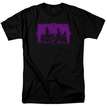 Black men's regular fit t-shirt with Fantastic Beasts And The Crimes Of Grindlewald Hogwarts Silhouette graphic
