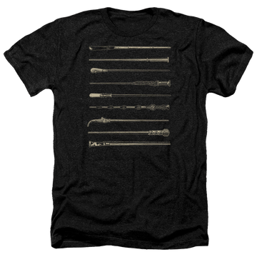 Charcoal men's heather t-shirt with Fantastic Beasts and the Crimes of Grindlewald Wands graphic
