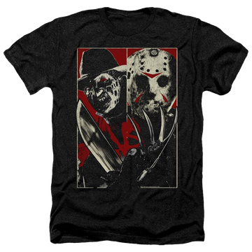 Charcoal men's heather t-shirt with Freddy vs Jason Vs graphic