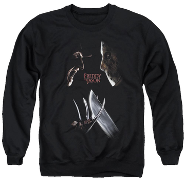 Black men's crewneck sweatshirt with Freddy vs Jason Face Off graphic