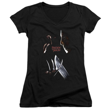 Freddy Vs Jason Face Off - Juniors V-Neck T-Shirt Juniors V-Neck T-Shirt Freddy vs Jason   
