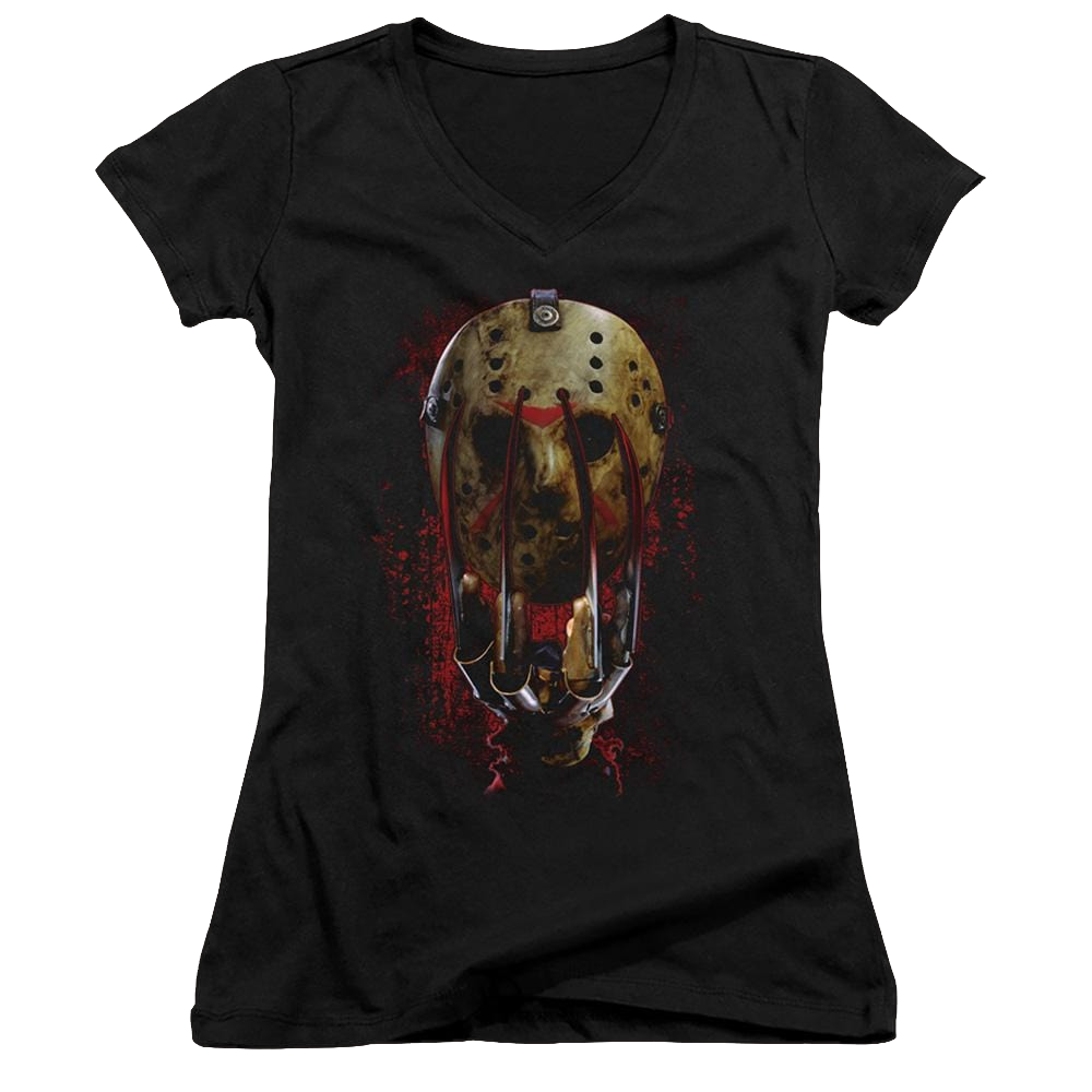 Freddy Vs Jason Mask And Claws - Juniors V-Neck T-Shirt Juniors V-Neck T-Shirt Freddy vs Jason   
