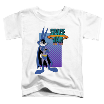 White toddler t-shirt with Space Jam - A New Legacy Bugs Batman graphic
