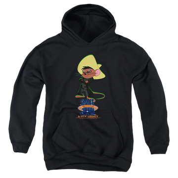 Black youth hoodie for ages 8 to 12 with Space Jam - A New Legacy Speedy Matrix graphic