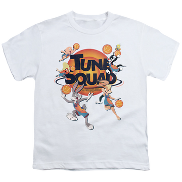 White youth t-shirt for ages 8 to 12 with Space Jam - A New Legacy Tune Squad Group graphic