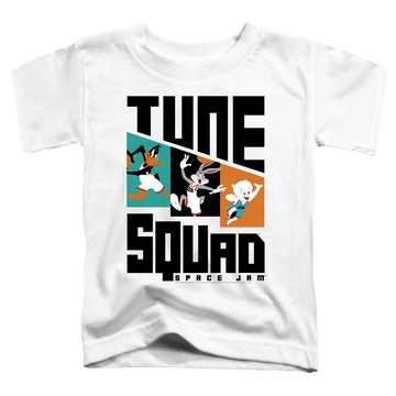 White toddler t-shirt with Space Jam - A New Legacy Tune Squad Pattern Characters graphic