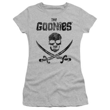 Athletic heather juniors t-shirt with The Goonies Flag 2 graphic