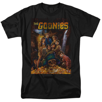 Black men's regular fit t-shirt with The Goonies Poster graphic