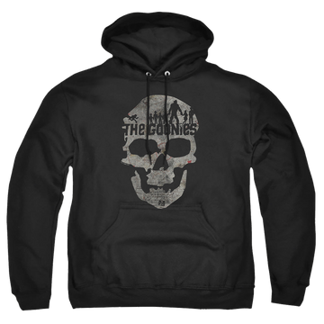 Black pullover hoodie with The Goonies Skull 1 graphic
