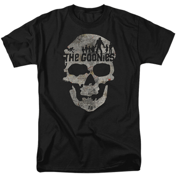Black men's regular fit t-shirt with The Goonies Skull 1 graphic