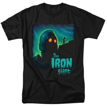Black men's regular fit t-shirt with The Iron Giant Look To The Stars graphic