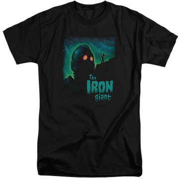 Black men's tall fit t-shirt with The Iron Giant Look To The Stars graphic