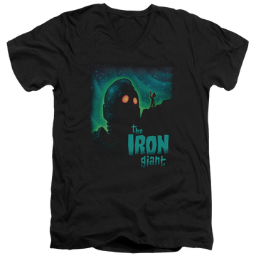 Black men's v-neck t-shirt with The Iron Giant Look To The Stars graphic