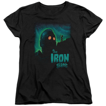 Black women's t-shirt with The Iron Giant Look To The Stars graphic