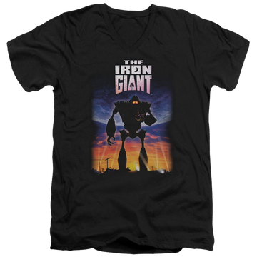 Black men's v-neck t-shirt with The Iron Giant Poster graphic