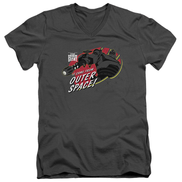 Charcoal men's v-neck t-shirt with The Iron Giant Outer Space graphic