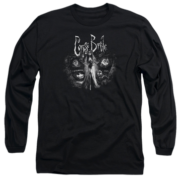 Black men's long sleeve t-shirt with Corpse Bride Bride To Be graphic